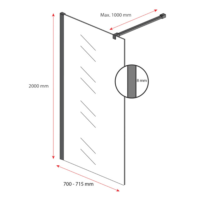 Badplaats Douchewand rizani 70 x 200 cm zwart – inloopdouche 8 mm 3181237 large