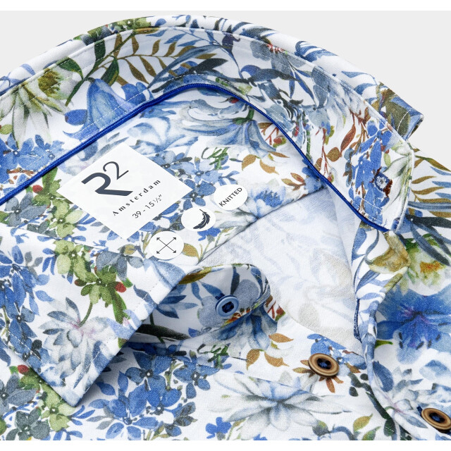 R2 Amsterdam Casual hemd lange mouw blue flower print on cotton l 128.wsp.031/014 184366 large