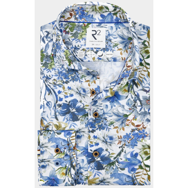 R2 Amsterdam Casual hemd lange mouw blue flower print on cotton l 128.wsp.031/014 184366 large