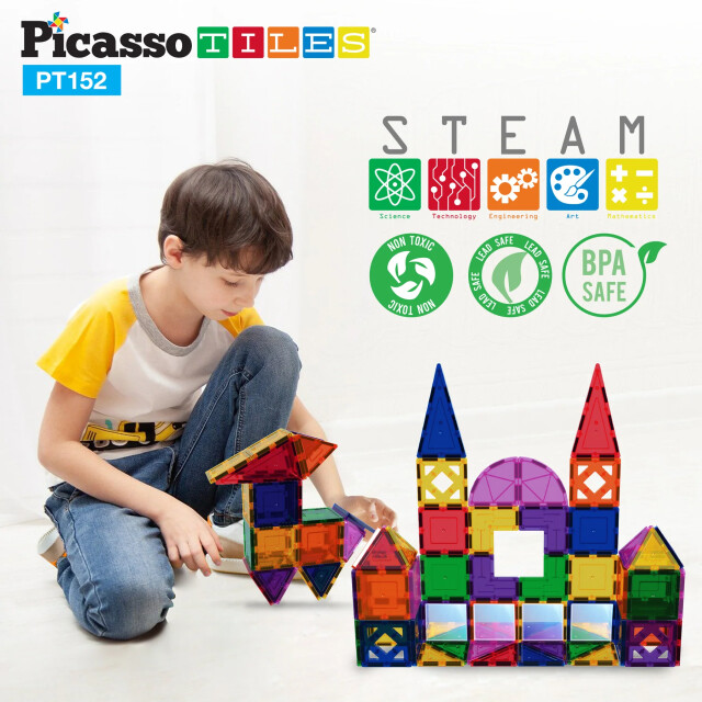 Picasso Tiles Picassotiles magnetic tiles set 152 delig met spiegels PT152 large