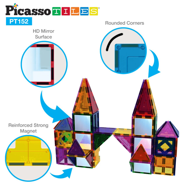 Picasso Tiles Picassotiles magnetic tiles set 152 delig met spiegels PT152 large