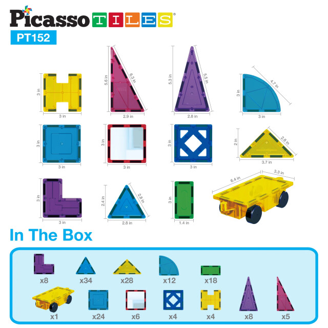 Picasso Tiles Picassotiles magnetic tiles set 152 delig met spiegels PT152 large