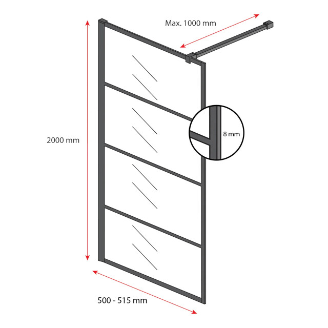 Badplaats Douchewand essos 50 x 200 cm zwart – inloopdouche 8 mm 3181232 large