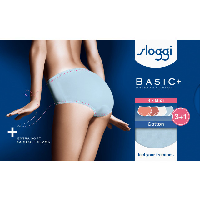 Sloggi Basic+ midi 4-pack multi-colour v022 Sloggi Dames Basic+ Midi 4 pack 10071781 V022 Multi Coulour large