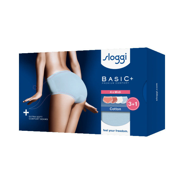 Sloggi Basic+ midi 4-pack multi-colour v022 Sloggi Dames Basic+ Midi 4 pack 10071781 V022 Multi Coulour large