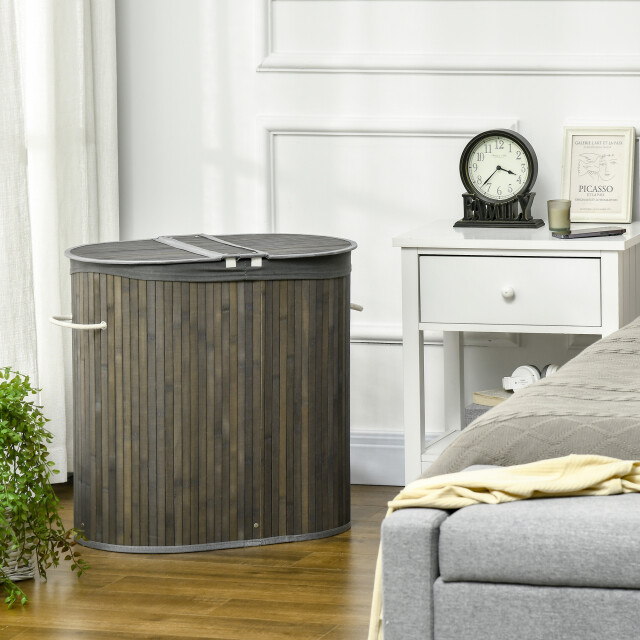4goodz 100 l wasmand bamboe met deksel 2 secties / uitneembare waszak 3128087 large