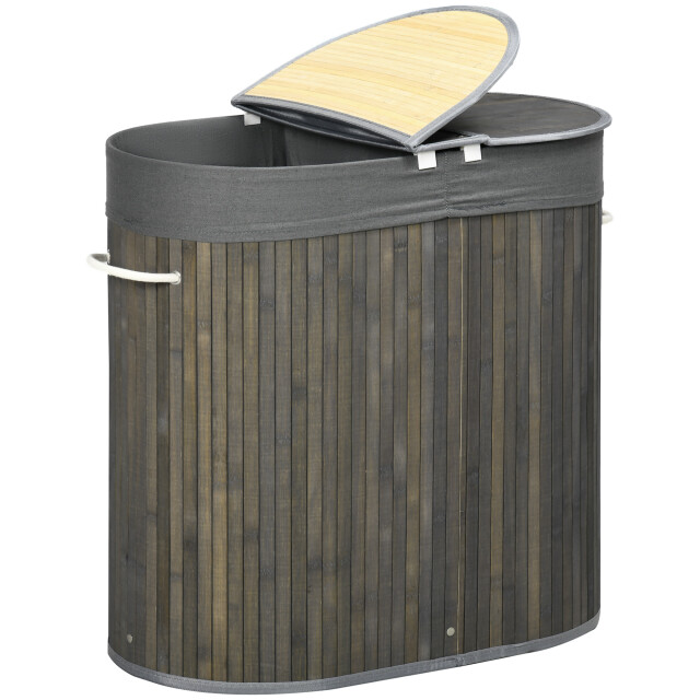 4goodz 100 l wasmand bamboe met deksel 2 secties / uitneembare waszak 3128087 large