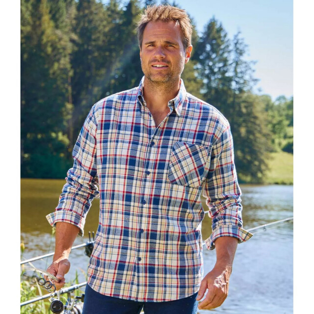 Atlas For Men Heren geruit flannel shirt UTAF101_navyecru large