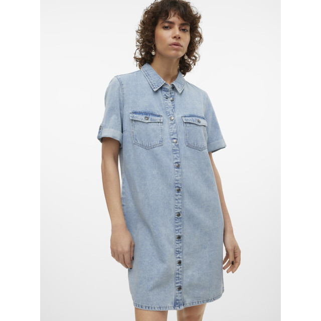 Vero Moda vmjennie ss short denim dress ga no 10309665 light blue denim 06311.260.0002 large