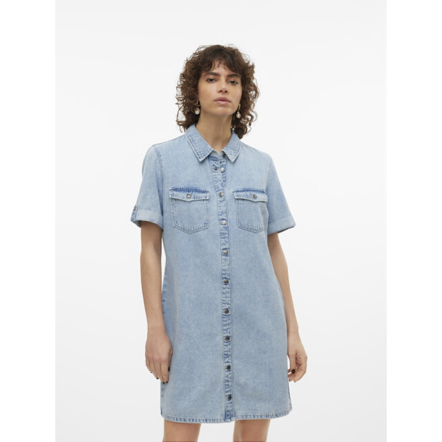 Vero Moda vmjennie ss short denim dress ga no 10309665 light blue denim 06311.260.0002 large