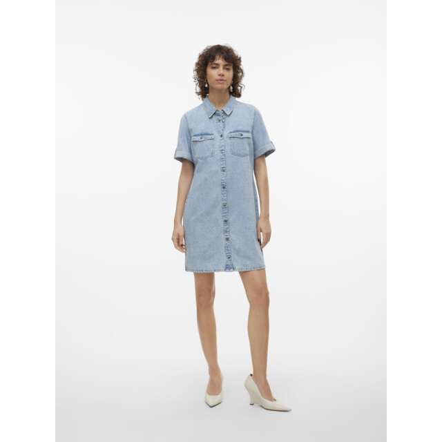 Vero Moda vmjennie ss short denim dress ga no 10309665 light blue denim 06311.260.0002 large