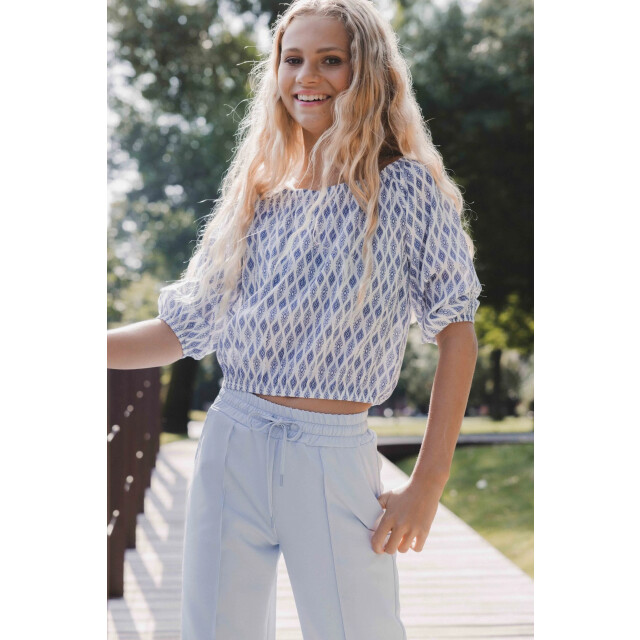 Looxs Revolution Offshoulder top blue print voor meisjes in de kleur 2512-5135-192 large