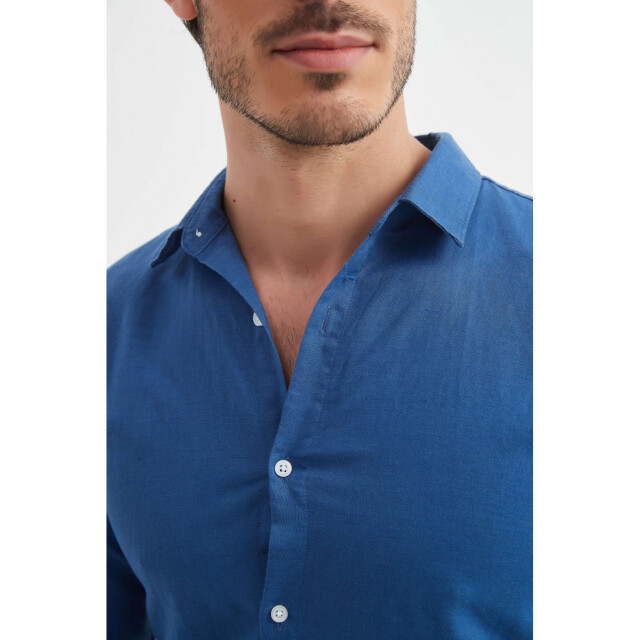 William de Faye Linnen shirt blauw WM25-154-BLEU large