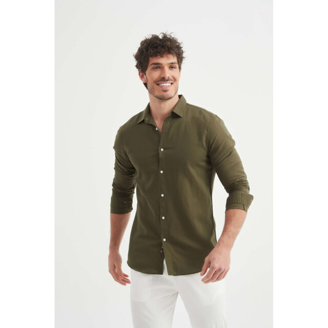 William de Faye Linnen shirt kaki WM25-154-KAKI large