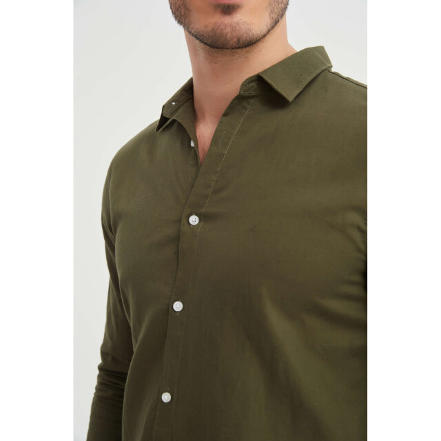 William de Faye Linnen shirt kaki WM25-154-KAKI large