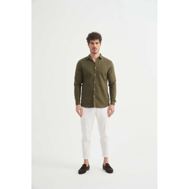 William de Faye Linnen shirt kaki WM25-154-KAKI large