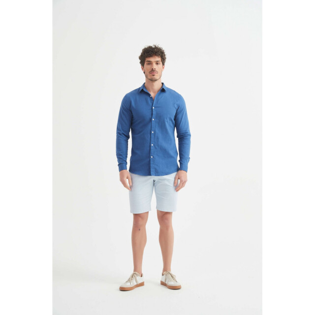 William de Faye Linnen shirt blauw WM25-154-BLEU large