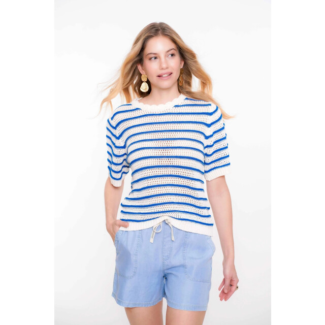 Geisha 54062-70 010 pullover stripes ajour sh/sl off-white/blue 54062-70 010 large