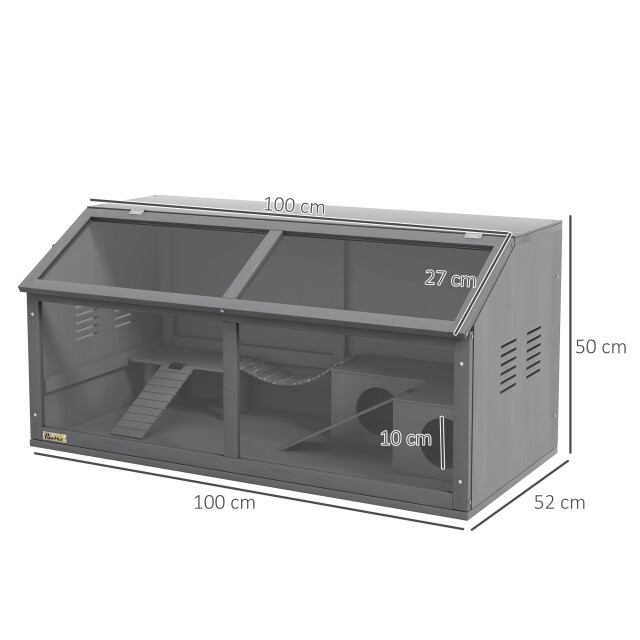 4goodz Pawhut houten hamsterkooi met houten huis 52x100x50 cm grijs 3151493 large