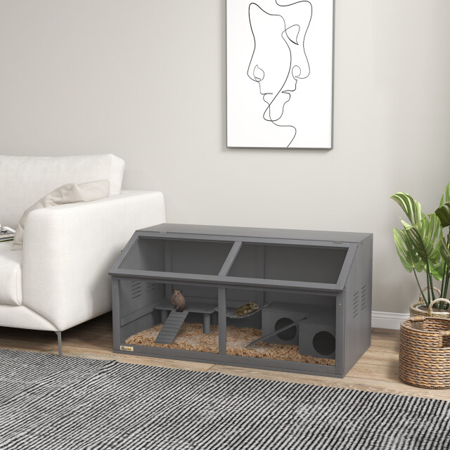 4goodz Pawhut houten hamsterkooi met houten huis 52x100x50 cm grijs 3151493 large
