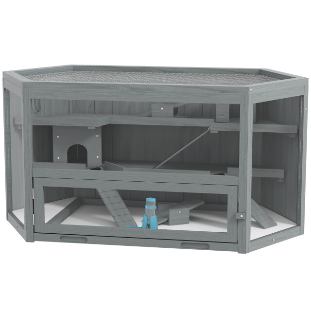 4goodz Pawhut 3-laags knaagdierkooi, hamsterkooi 6-hoekig van hout 3151502 large