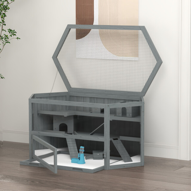 4goodz Pawhut 3-laags knaagdierkooi, hamsterkooi 6-hoekig van hout 3151502 large