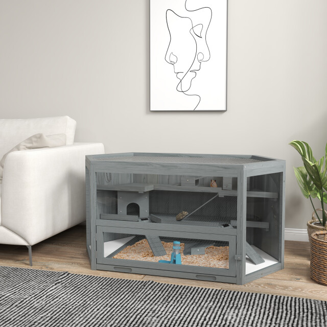 4goodz Pawhut 3-laags knaagdierkooi, hamsterkooi 6-hoekig van hout 3151502 large