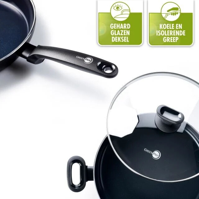 Greenpan Torino keramische hapjespan 28 cm met glazen deksel CC001694-001 large