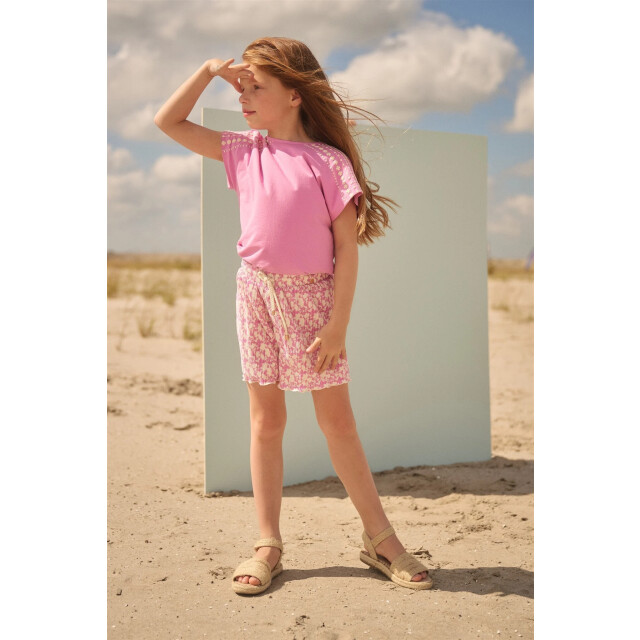 NoNo Zomer short meisjes fresia aop bloemen, plisse, jersey sunny N503-5615-608 large
