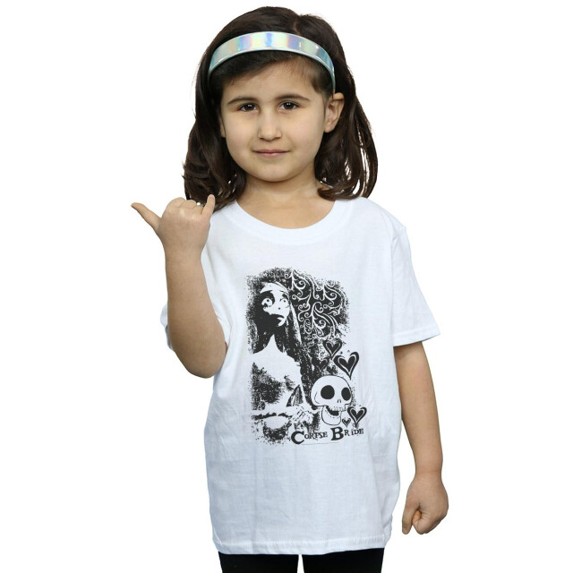 Li-cense Corpse bride katoenen t-shirt met doodshoofdlogo voor meisjes UTBI50308_white large