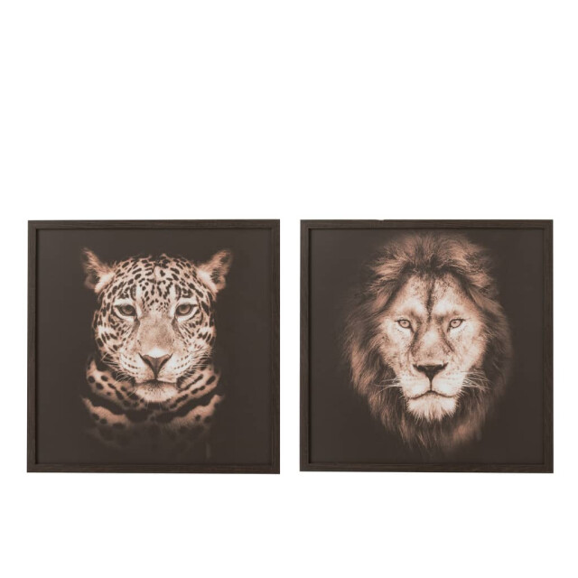 J-Line Kader leeuw en panter mdf glas bruin (2-delig) 30286 large