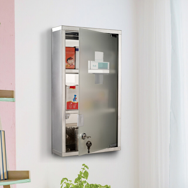 4goodz Medicijnkastje ehbo-kastje met slot rvs 12x25x48 cm 3156170 large