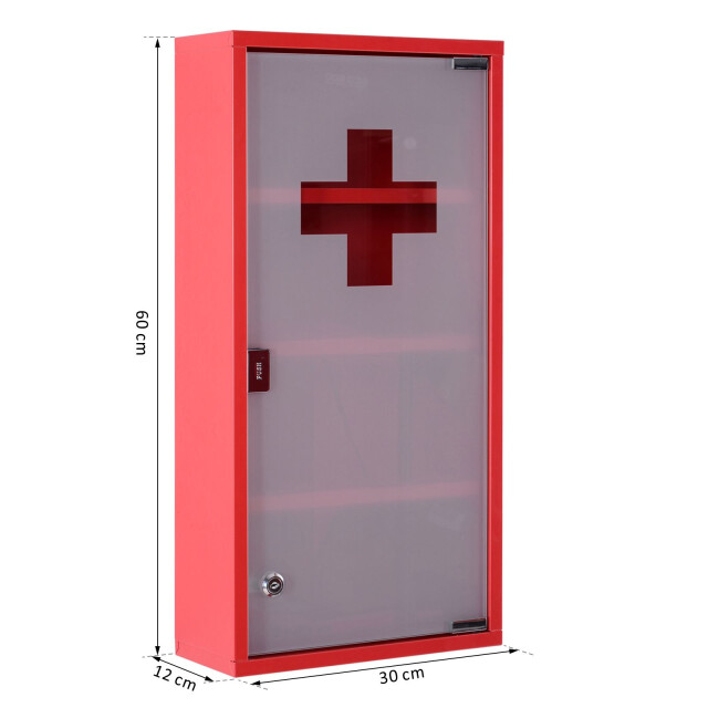 4goodz Medicijnkastje ehbo-kastje met slot rvs 12x30x60 cm rood 3156169 large