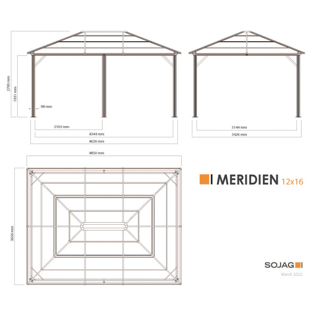 Sojag Aluminium paviljoen meridien met klamboe 365x485x270 cm 3156158 large