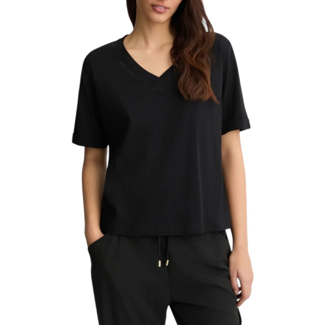 Liu Jo T-shirt dames Liu Jo Zwart V-hals T-shirt Met Logo large