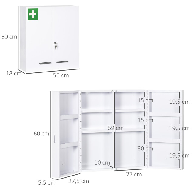4goodz Medicijnkastje 2 deurs ehbo-kastje met slot rvs 18x55x60 cm - 3156454 large