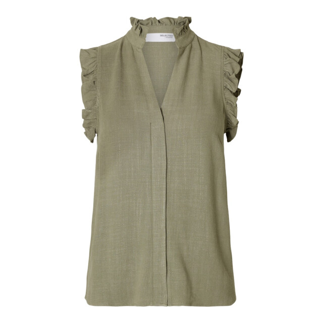 Selected Femme slfviva sl sun ruffle top noos 16096447 vetiver 06010.369.0061 large