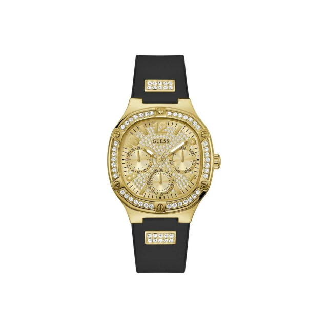 Guess Zwart siliconen horloge met gouden wijzerplaat Guess Zwart Siliconen Horloge Met Gouden Wijzerplaat large