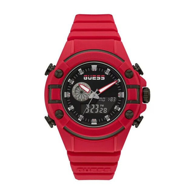 Guess Rode silicone horloge met analoge en digitale weergave Guess Rode Silicone Horloge Met Analoge En Digitale Weergave large