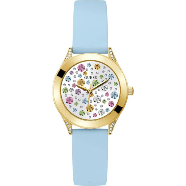 Guess Blauwe siliconen horloge met gouden kast Guess Blauwe Siliconen Horloge Met Gouden Kast large
