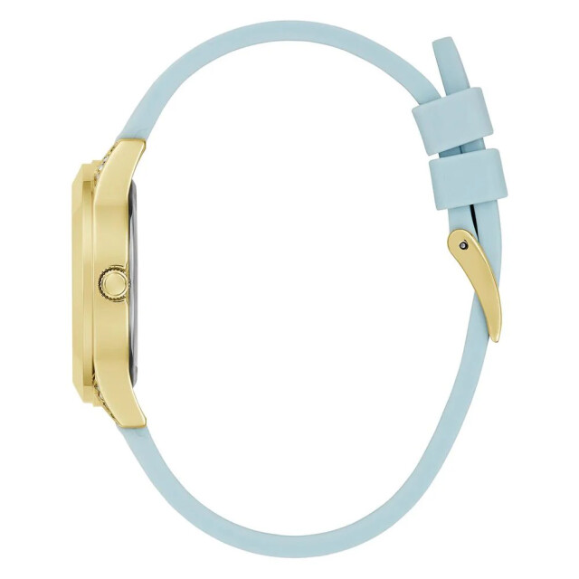 Guess Blauwe siliconen horloge met gouden kast Guess Blauwe Siliconen Horloge Met Gouden Kast large