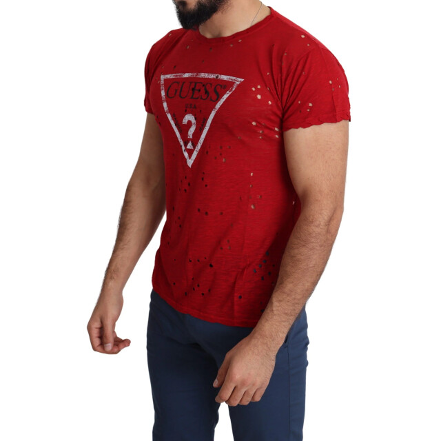 Guess Stralend katoen stretch t-shirt voor dames Guess Stralend Rood Katoen Stretch T-Shirt voor Dames large