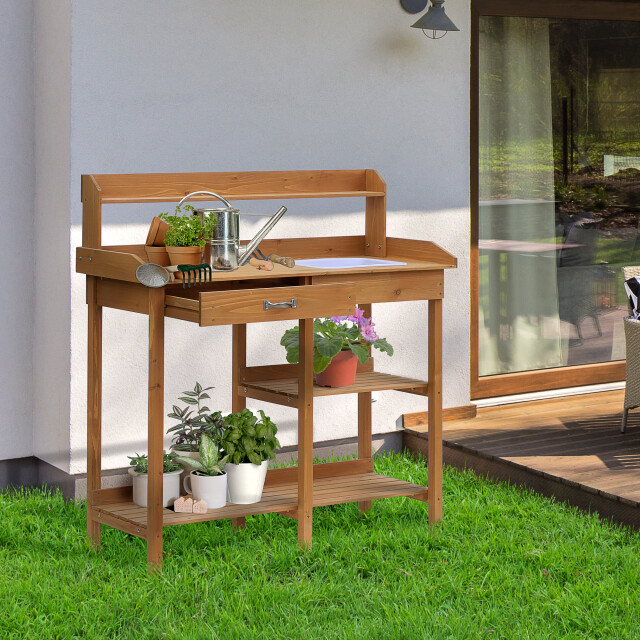 4goodz Houten oppottafel plantentafel met lade en bak 3158248 large