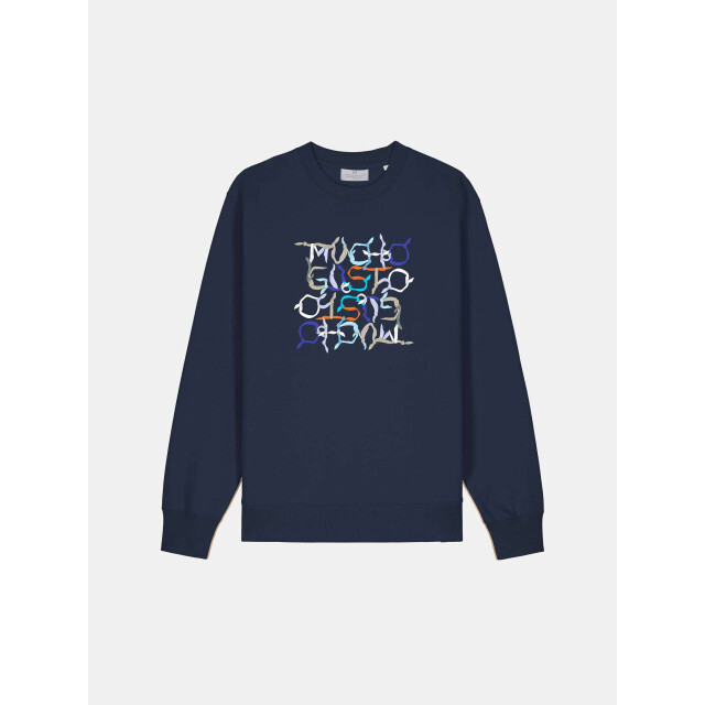 Mucho Gusto ® amsterdam trui blauw met sjaal illustraties MUCHO GUSTO® Amsterdam Trui Blauw met Sjaal Illustraties large
