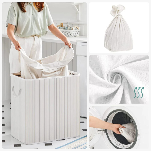 CaliCosy Wasmand met 3 compartimenten en verwijderbare zakken van bamboe en wit 2929478 large