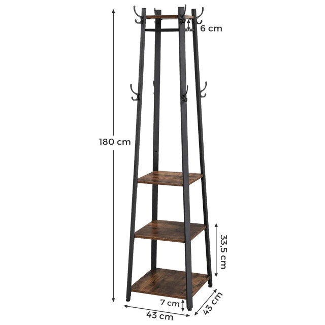 CaliCosy Kapstok met 3 niveaus planken, haken en stangen h180 cm 2930058 large