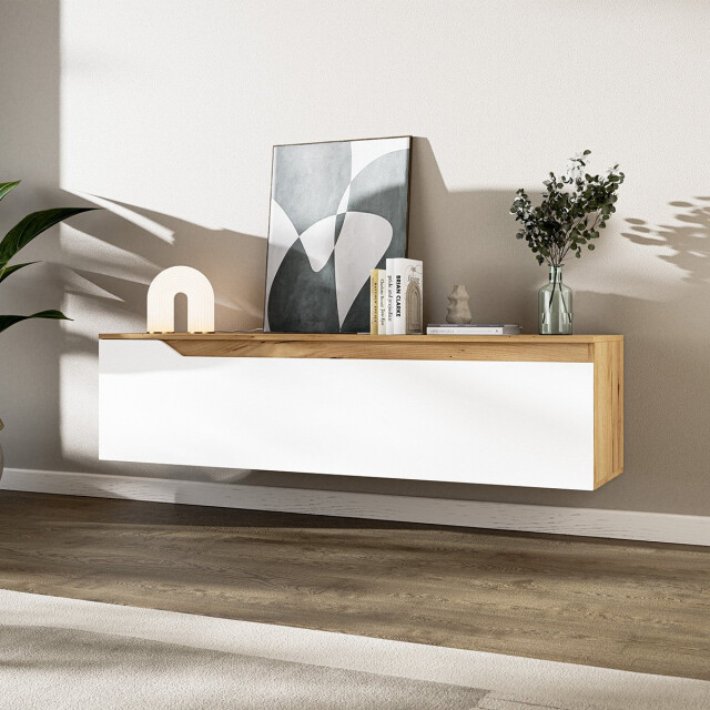 CaliCosy Meubel tv 1 deur decor eikenhout en wit l140 cm tree 2930518 large