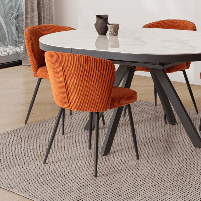CaliCosy Set van 4 stoelen in geribbelde fluwelen stof met zwarte metalen poten l47 cm - 3078751 large