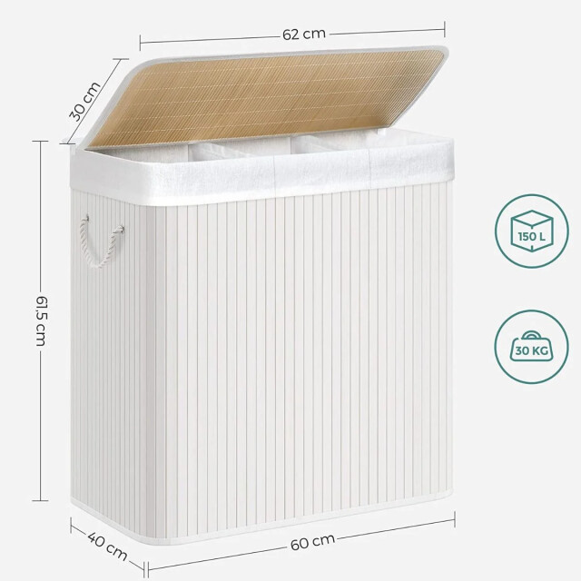 CaliCosy Wasmand met 3 compartimenten en verwijderbare zakken van bamboe en wit 2929478 large