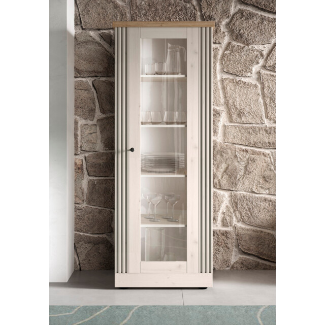 CaliCosy Vitrinekast met 1 deur, decor eiken cadiz en meringuewit h192 cm country 3042330 large